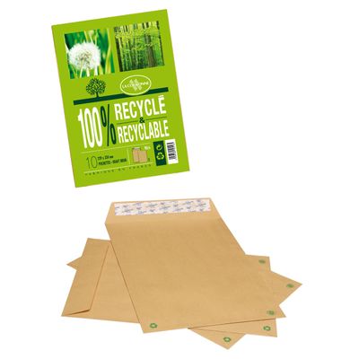 La Couronne - 10 Pochettes Enveloppes recyclées C4 229 x 324 mm - 90 gr - sans fenêtre - brun - bande auto-adhésive