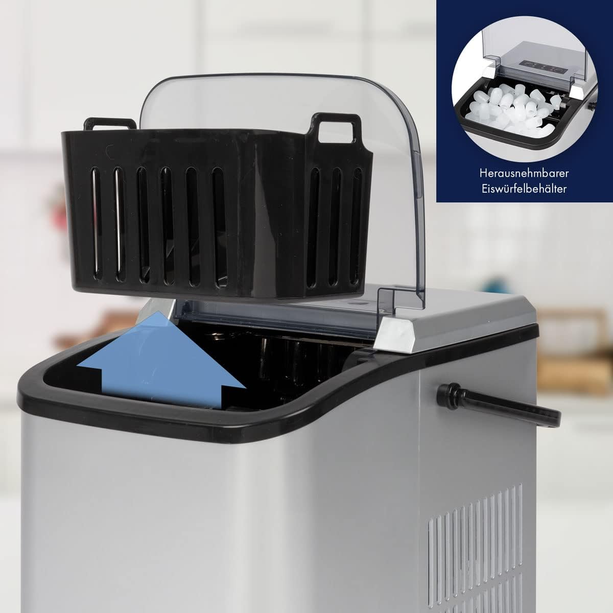 Clatronic Eiswürfelmaschine | Eiswürfel nach 10 Minuten | Selbstreinigend für große und kleine Würfel | 12kg/24h | Ice Maker | 1,5 Liter Wassertank | EWB 3785