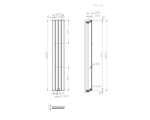 Rotheigner Classic Slim designradiator 1800x300 mm wit
