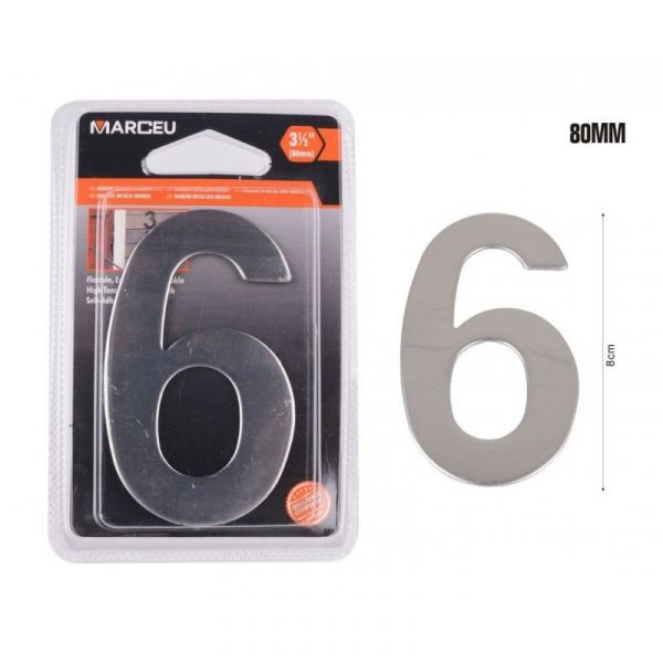 Marceu Número em Metal Prateado com Adesivo (8cm) - 6