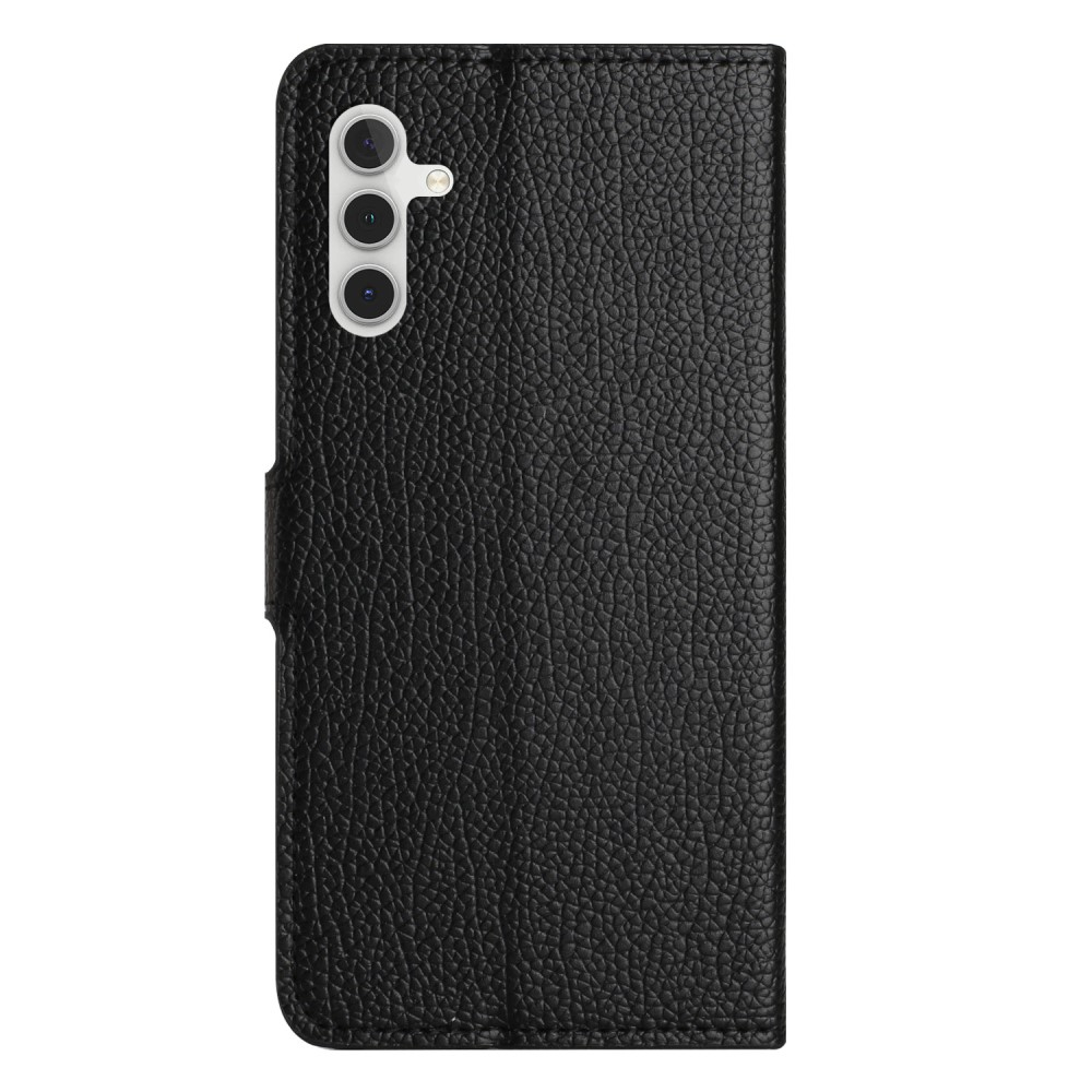 Samsung Galaxy A15 Leder Tasche Flip Cover Litchi Look - Schwarz
