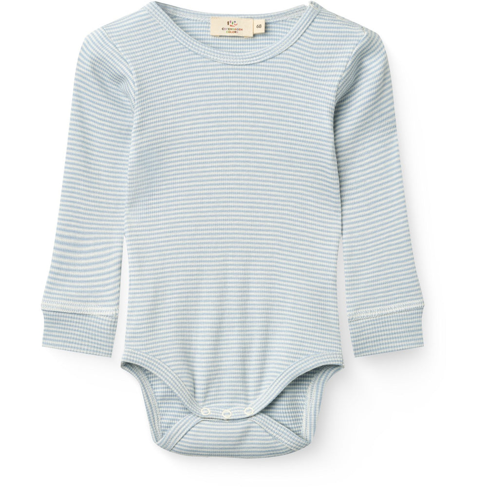 Køb COPENHAGEN COLORS Dusty Blue/Cream Stripe Modal Rib Ls Body