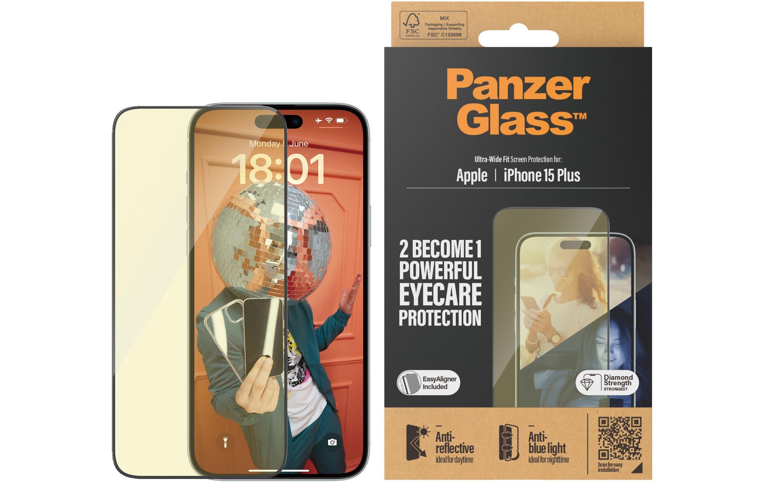 Displayschutz Anti Reflective iPhone 15 PlusAnti Reflective und BluelightUltra Wide Fit Displayschutz mit Applicator für das Apple iPhone 15 Plus