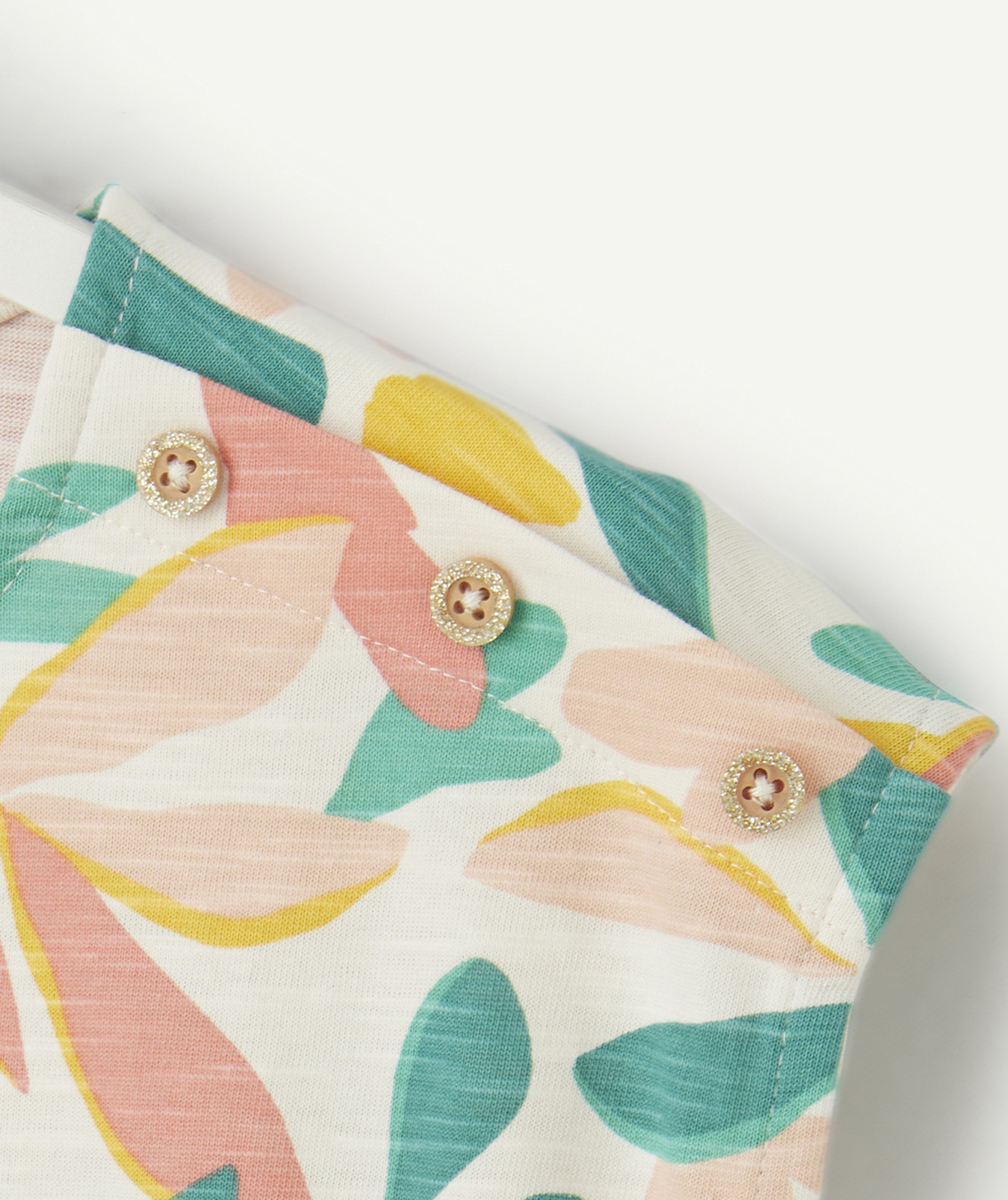 robe manches courtes fille en coton bio imprimé feuilles colorées