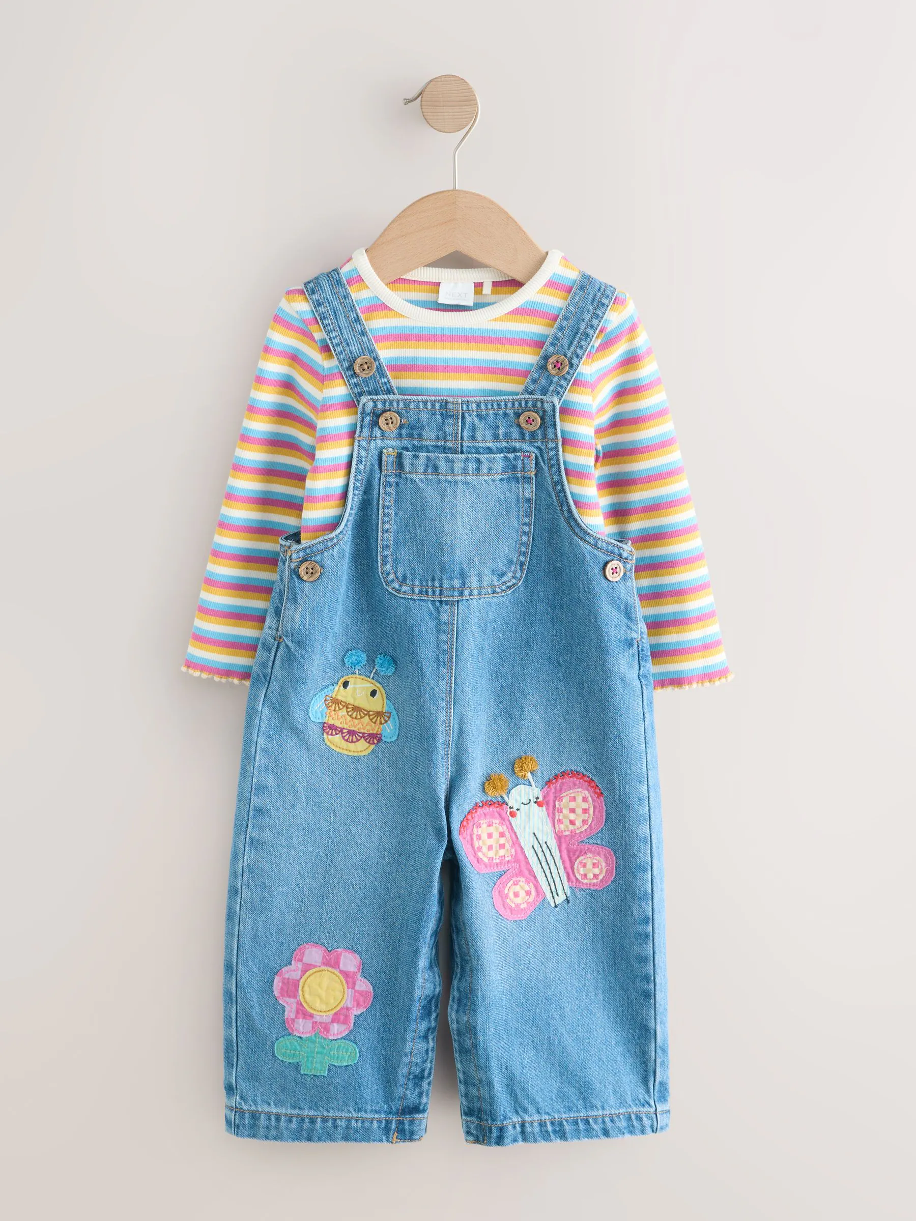 Normaal blauw - Tuinbroek met bijenversiering (3mnd-7jr)