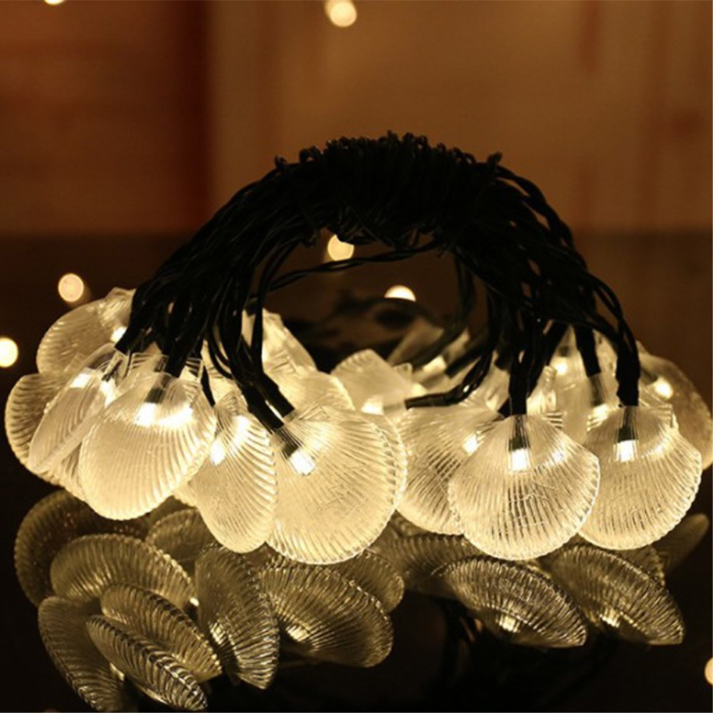 (5m) 20 LED's Deko Solar Lichterkette Muscheln Outdoor Beleuchtung IP65 - Warmweiss