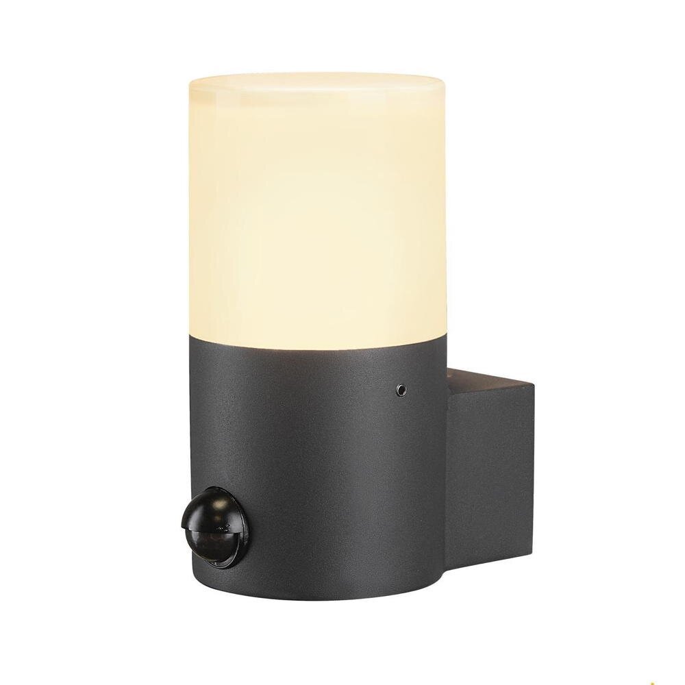 Grafiet wandlamp in zwart, E27, IP44 met bewegingsmelder, rond