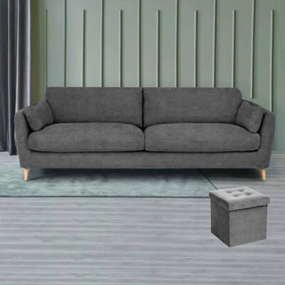 Atmosphera Poef/hocker - opbergbox - zilvergrijs - PU/MDF - 38 x 38 cm