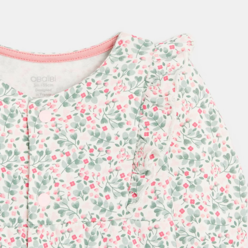 Combinaison longue fleurie vert bébé fille Vert