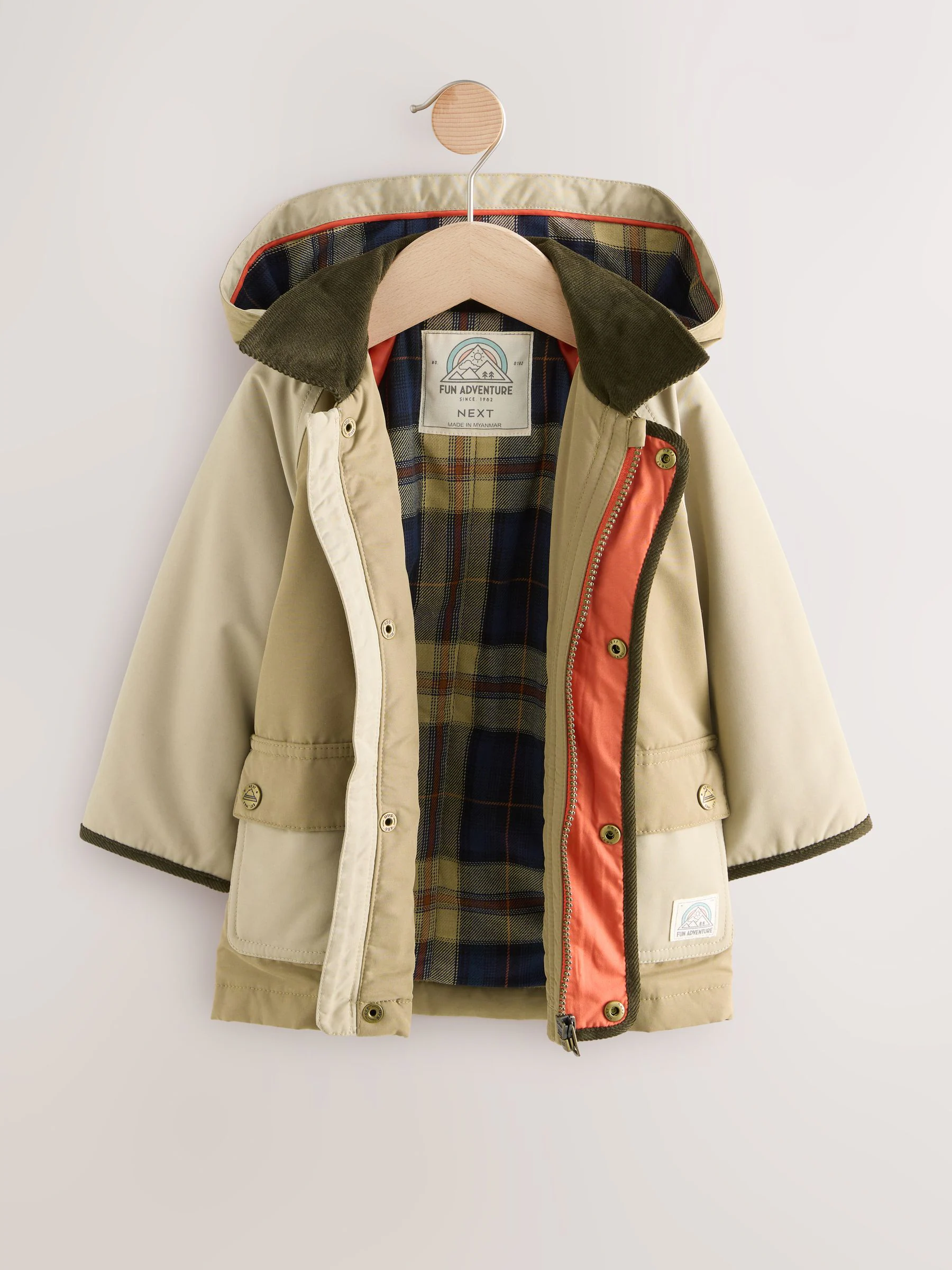 Naturel bruin - Regenbestendige jas met capuchon en corduroy kraag (3mnd -7jr)