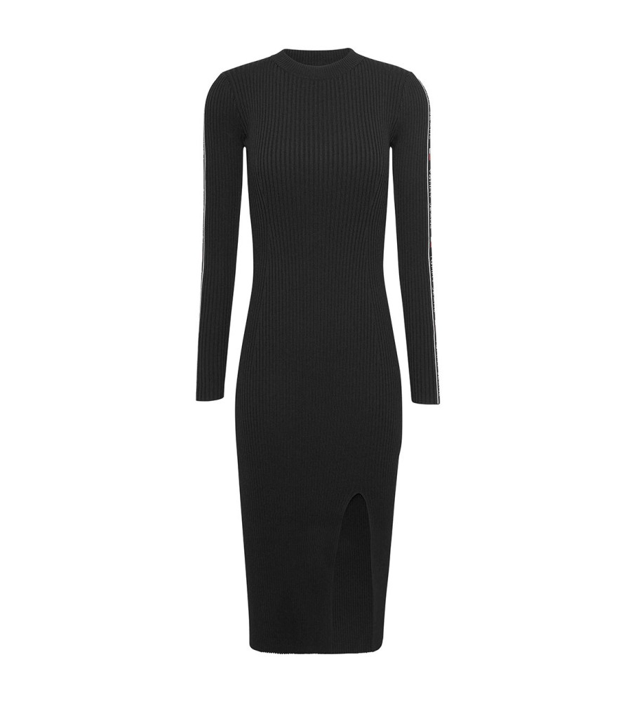 Vestido canelado preto Tommy Jeans
