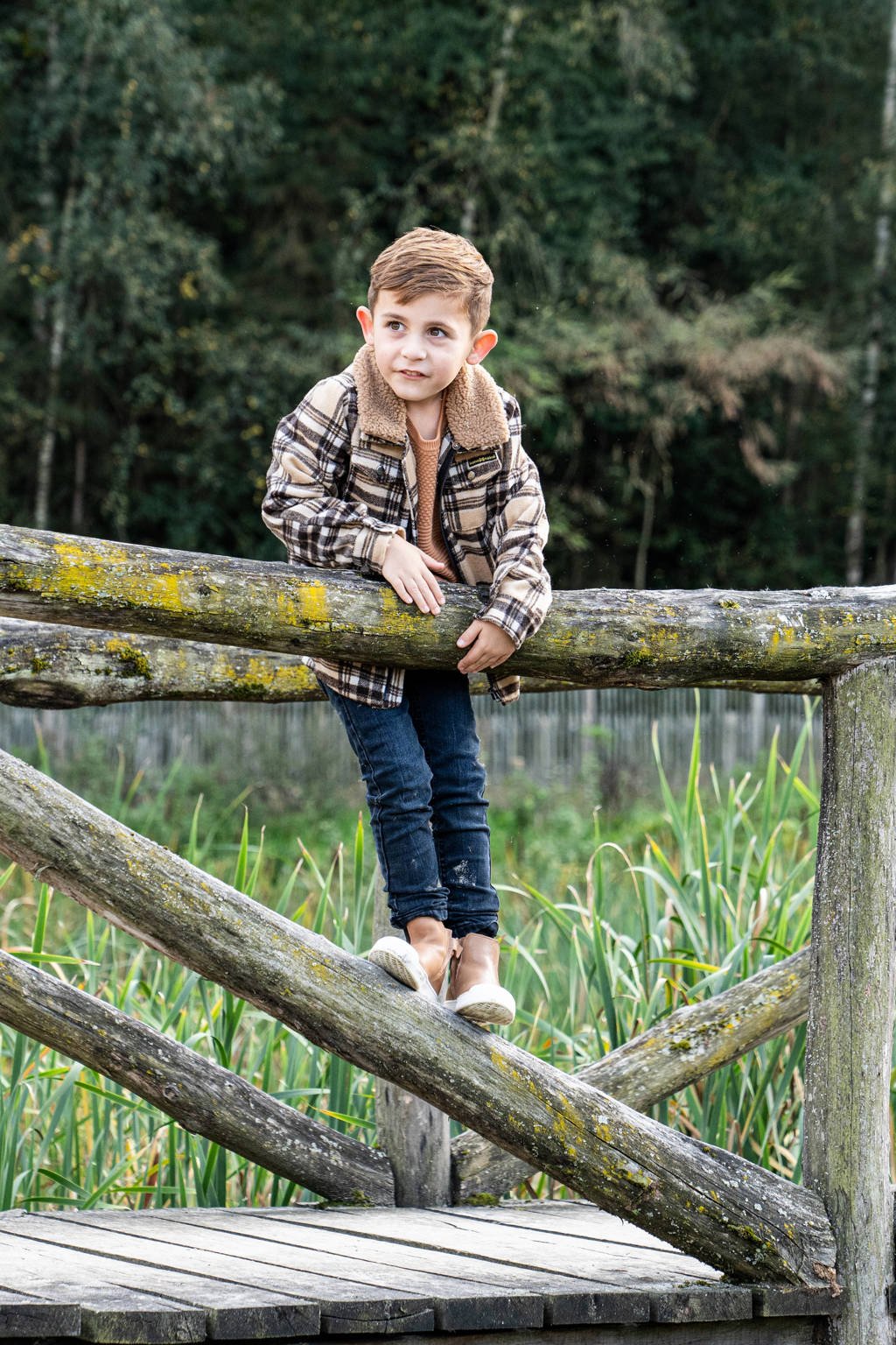 Koko Noko geruite shacket beige/bruin