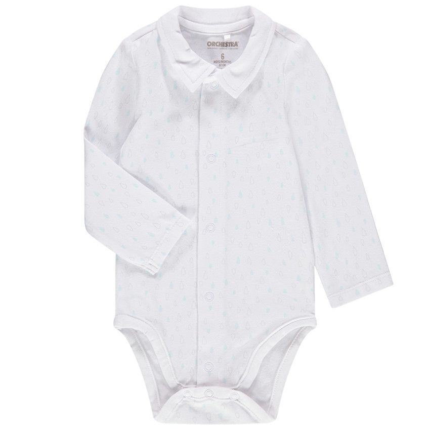 Body manches longues en coton bio imprimé all-over - Blanc