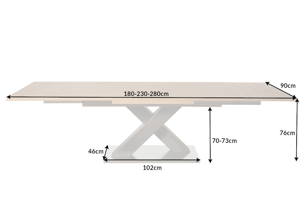 Ausziehbarer Esstisch MONTREAL 180-280cm Asteiche Holz X-Gestell Schwarzstahl