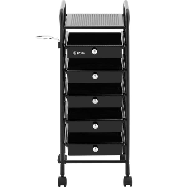 Frisørassistentvogn med hårfønerholder, 5 skuffer, hylle 330 x 320 mm