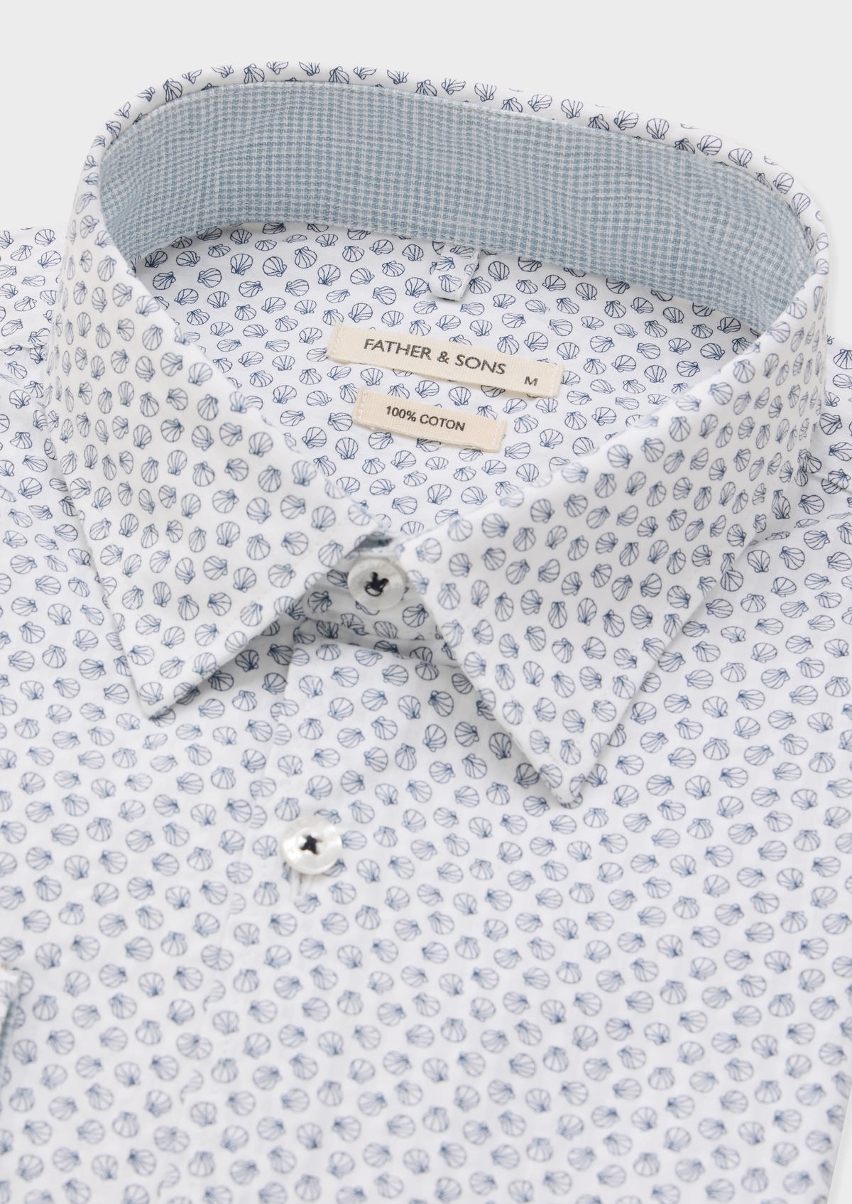 Chemise sport Slim en popeline de coton blanc à motif fantaisie bleu