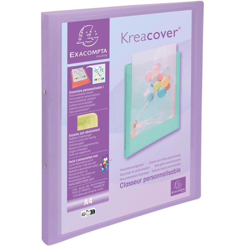 Classeur 2 anneaux 15mm polypropylène Kreacover Pastel - A4 - Couleurs assorties