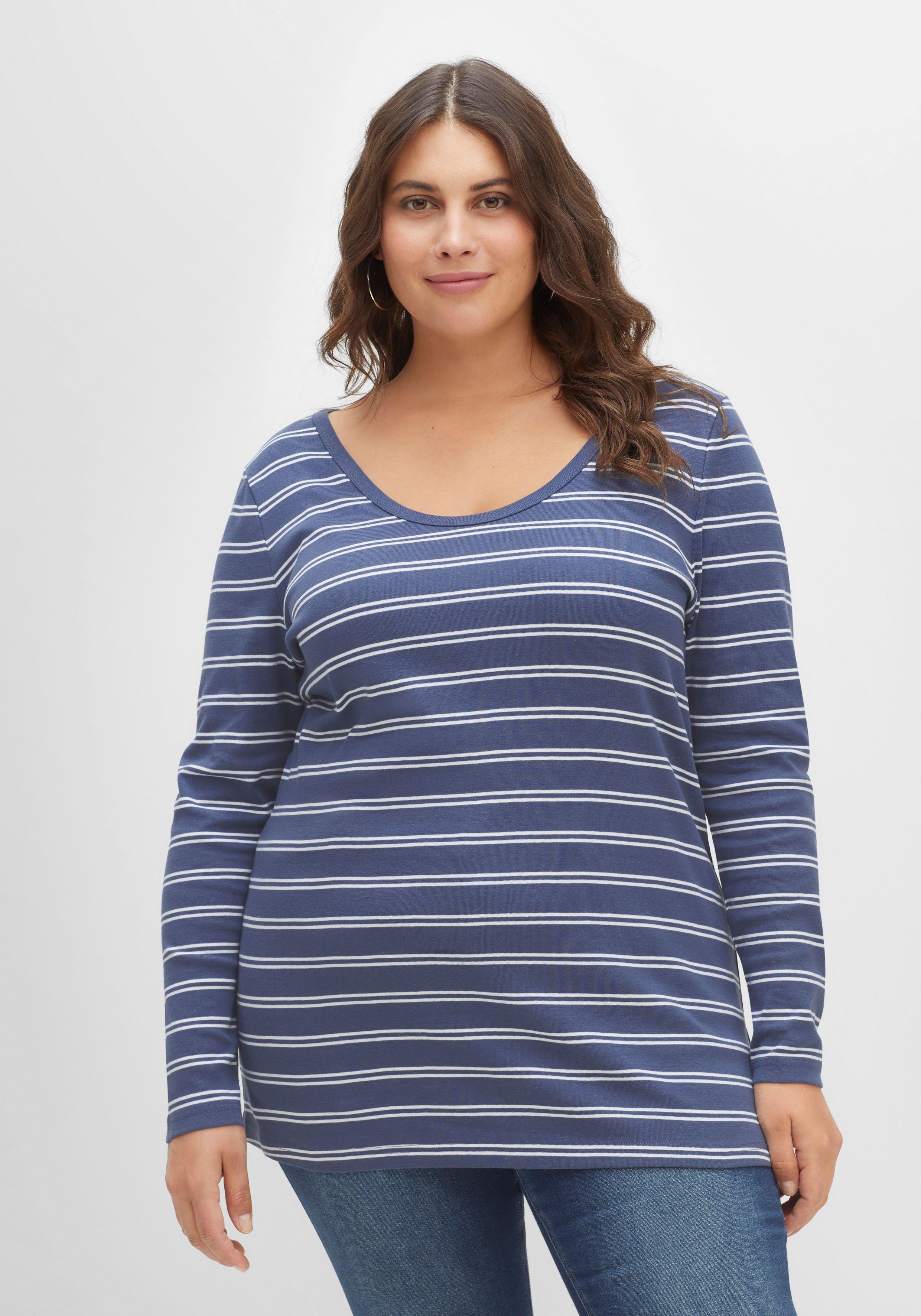 Langarmshirt mit Streifen, in Rippqualität