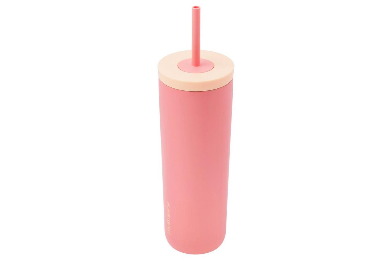 LifeStraw Go Steel Tumbler Apricot Pink, drinkbeker met waterfilter, 530 ml