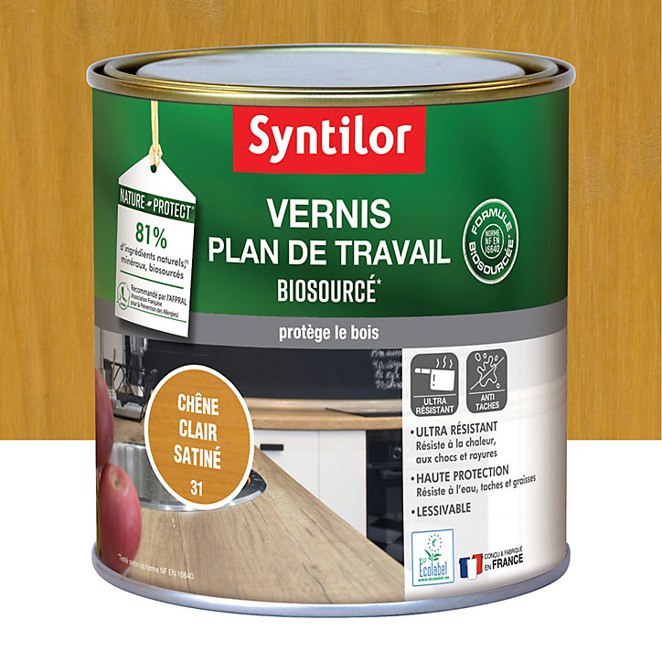 Vernis plan de travail Biosourcé Nature Protect Syntilor chêne clair satiné 0,5L
