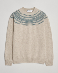 Harley Of Scotland Brushed Supersoft Lambswool Yolk Fairisle Beige