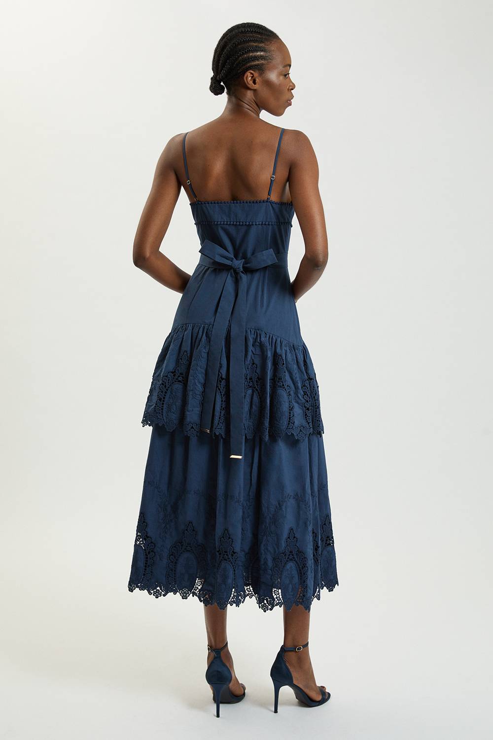 KarenMillen Robe Midi Tissée En Coton À Découpes Et Bretelles Fines