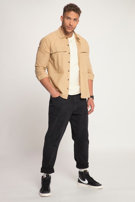 STHUGE Leinenmix-Hemd, Overshirt, Langarm, Kentkragen, bis 8 XL