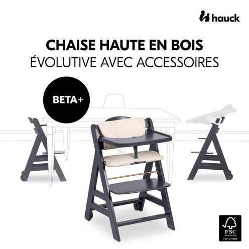 Chaise haute Beta + Gris foncé - HAUCK