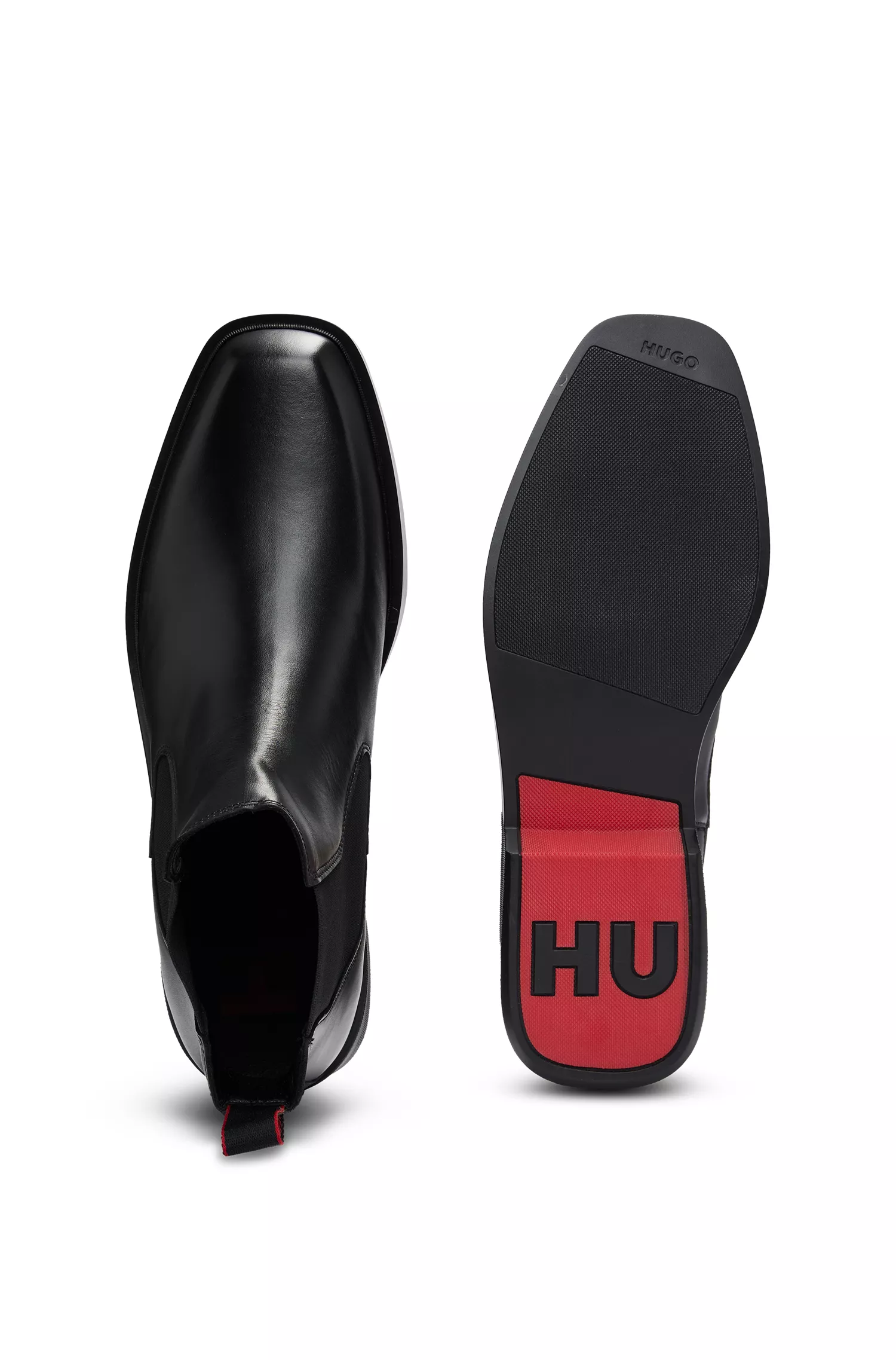 Botas Chelsea HUGO em couro vermelho com alça de puxar exclusiva.