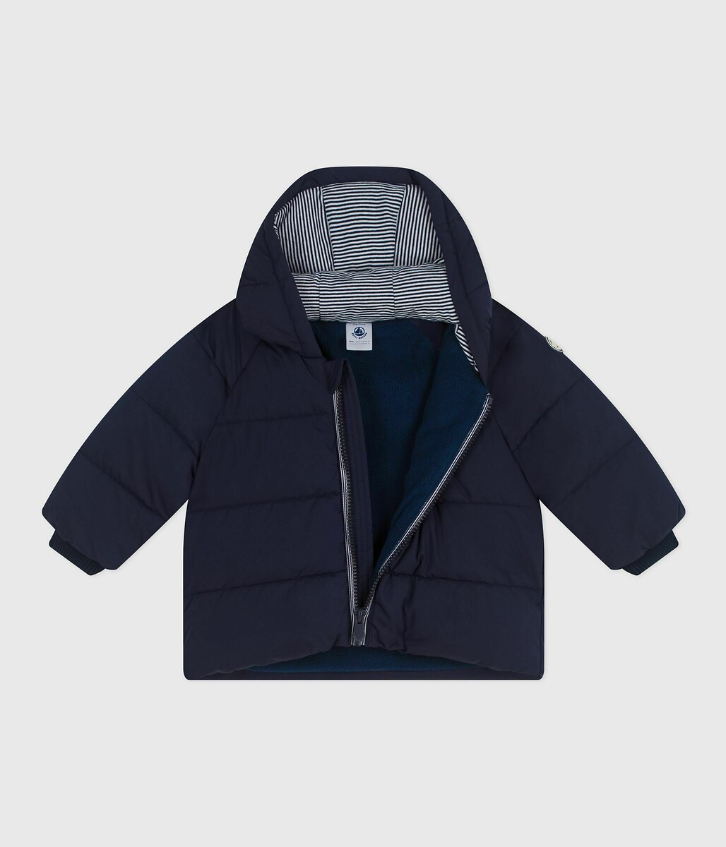 PETIT BATEAU<br>Jaqueta de inverno de plumas com capuz fixo, tamanho 6 meses a 3 anos