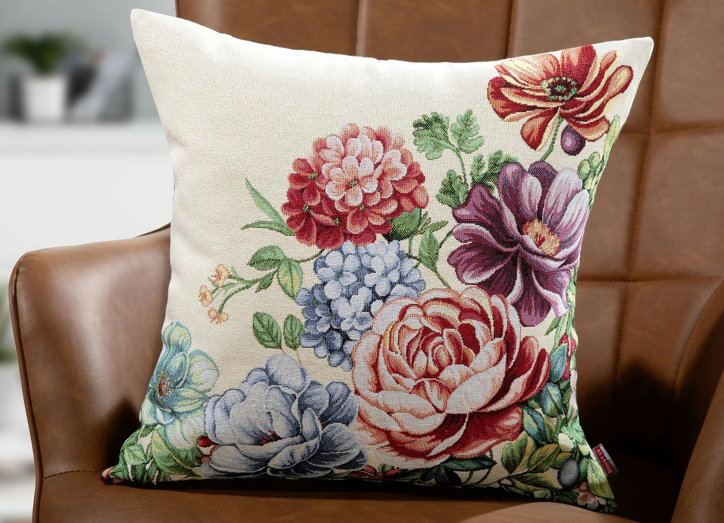 Gobelin-Kissenbezug Blumen mit Reißverschluss