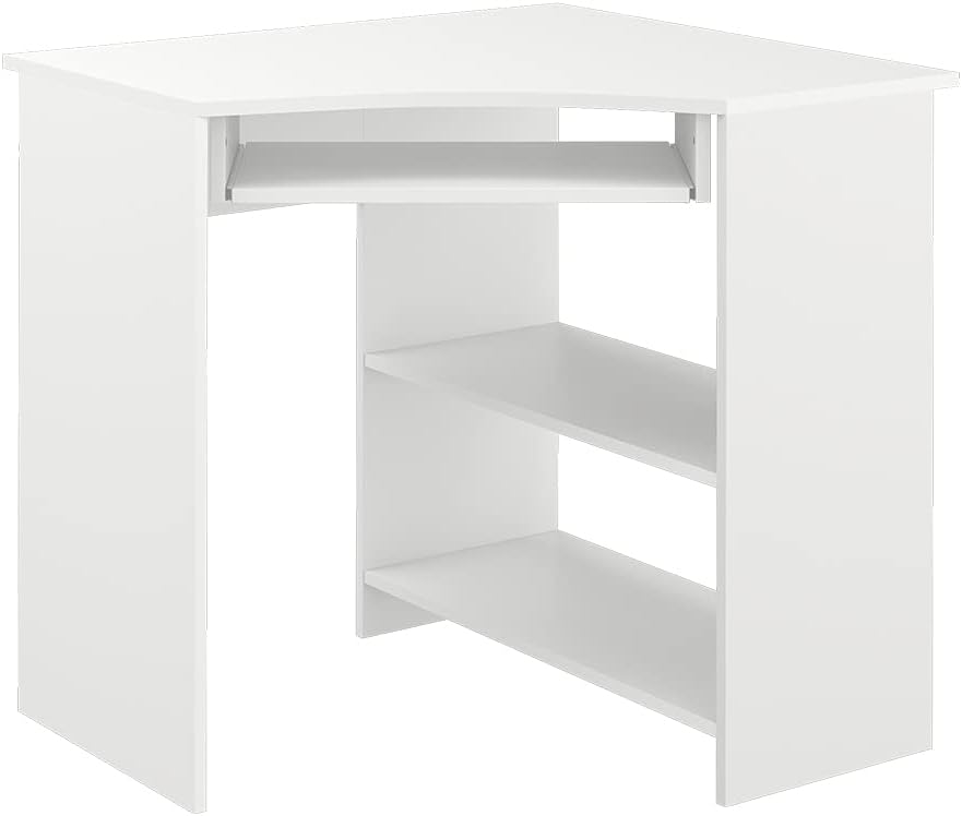 Vicco Eckschreibtisch Odin, Weiß, 83 x 76 cm, mit ausziehbarer Tastaturablage und Ablageflächen