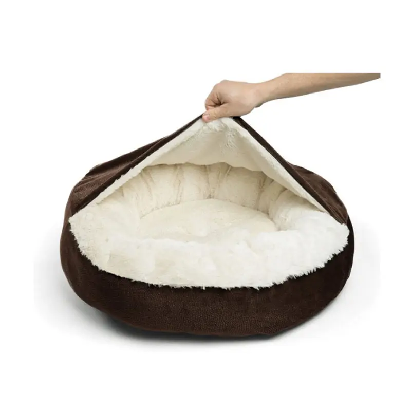 (Ø58cm) Hunde Bett Kuschel Hundesofa Weiches Haustier Kissen mit Decke - Braun / Weiss