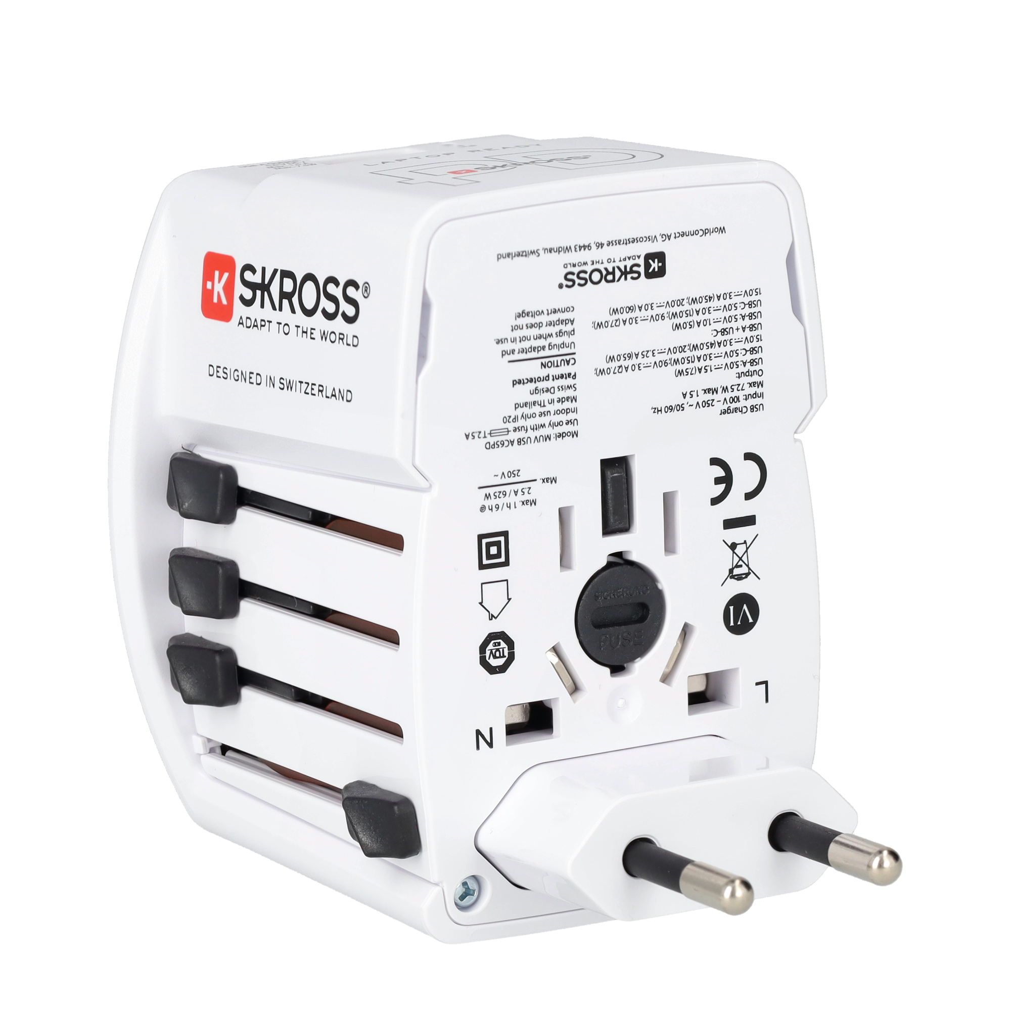 World Travel Adapter Weltreise Adapter MUV USB AC65PD Ladegerät EU / USA / Australien / China   USB  A / USB C (1.302977) - Weiss