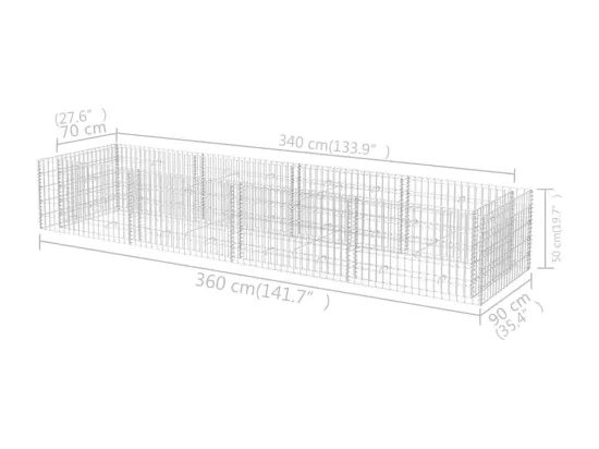 Lit surélevé à gabion Acier 360x90x50 cm