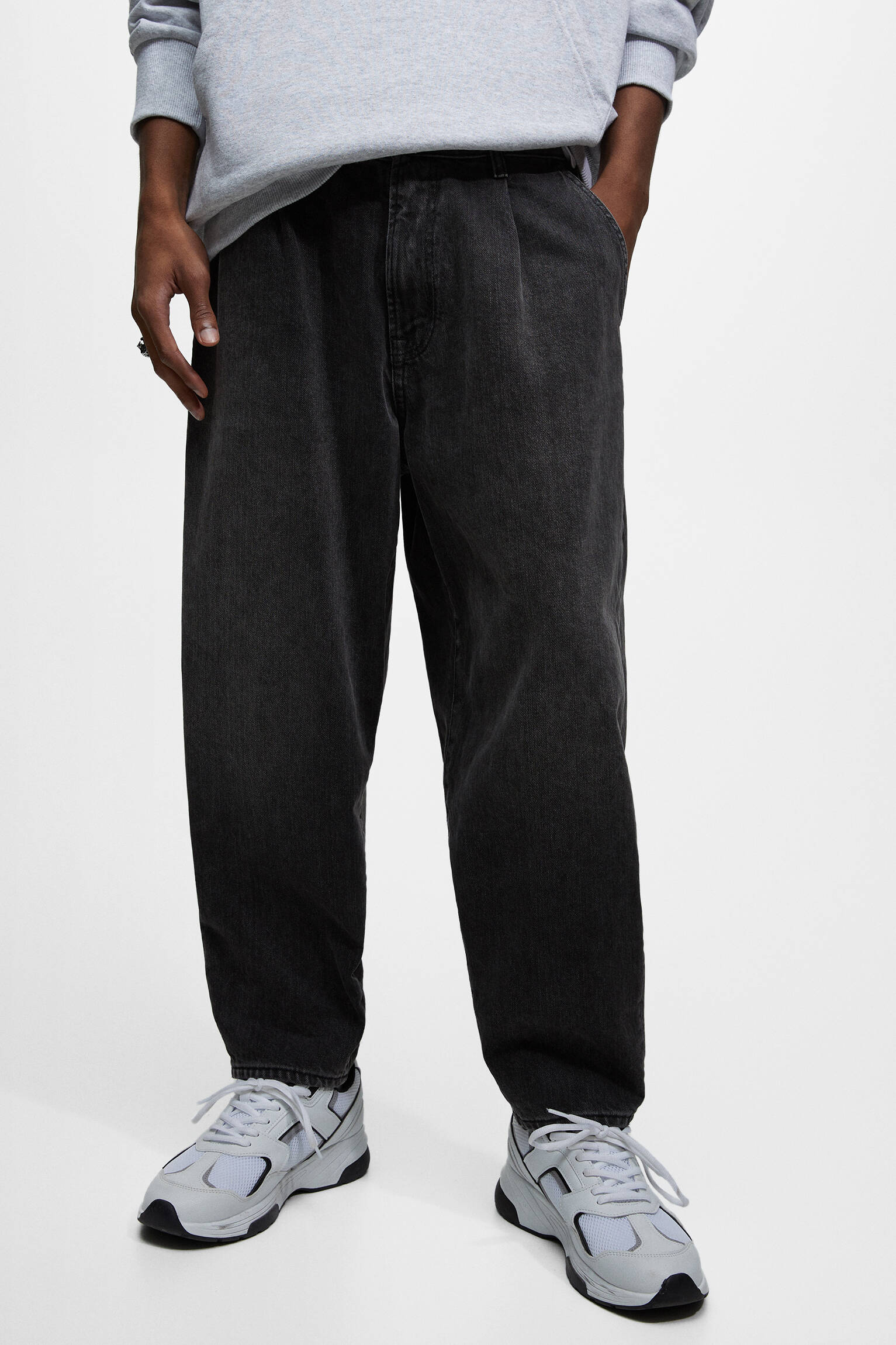 Calça jeans preta Clamps de corte folgado - Neg-Delav