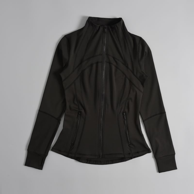 Claduodoe - Sporttop met lange mouwen, col, effen rits en slanke pasvorm
