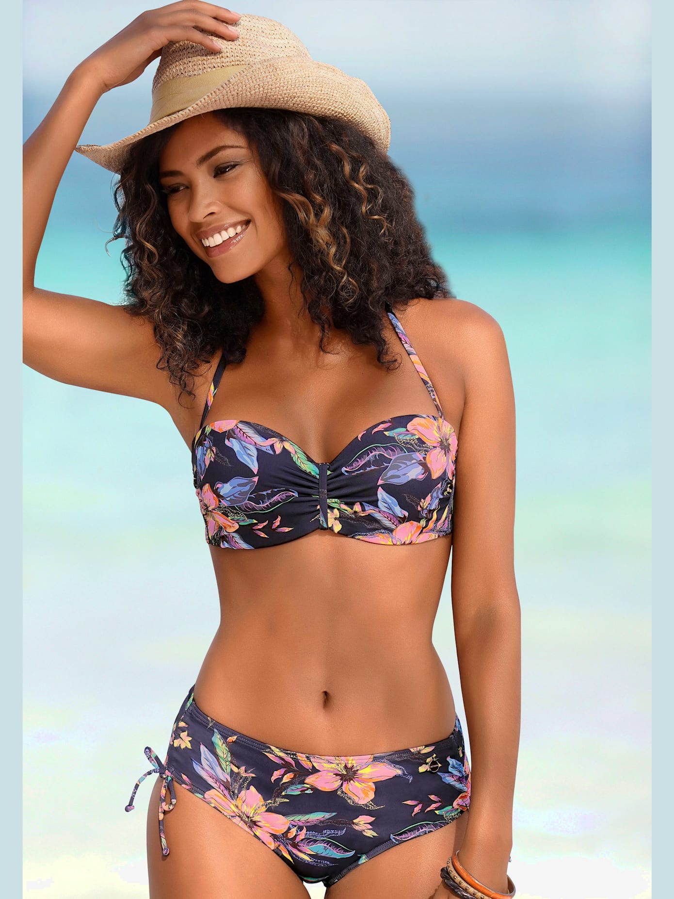 Haut de bikini bandeau à armatures design floral