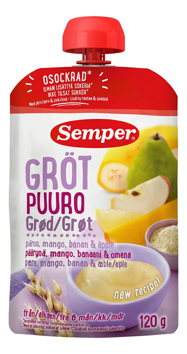 Semper Frugtgrød m. Pære, Mango, Banan & Æble 6 mdr. - 120 g.