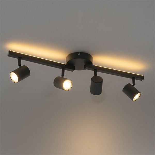 Plafondspot zwart GU10 50mm 4-lichts incl. backlight - Back Up