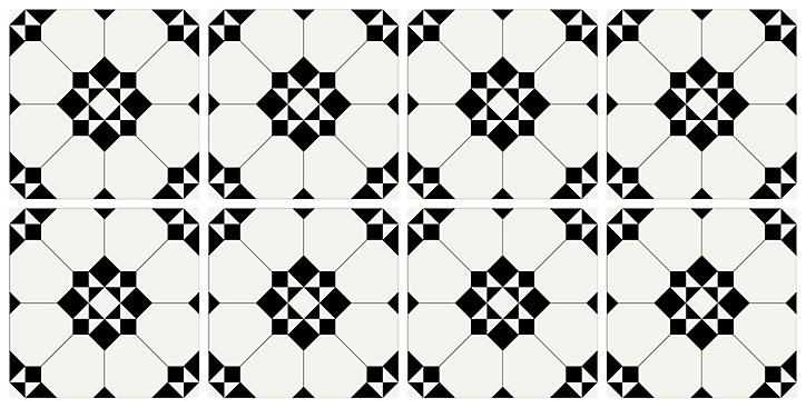Lot 8 carreaux adhésifs décoratifs Vinyl Way Montmartre Dada Art effet carreau de ciment blanc & noir L.20 x L.20 cm x ep.1,3 mm