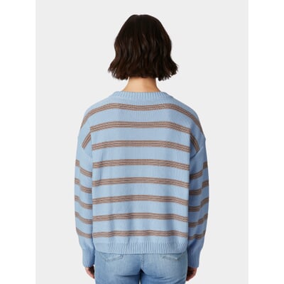 Damen-Strickpullover gestreift, Bleu-Braun