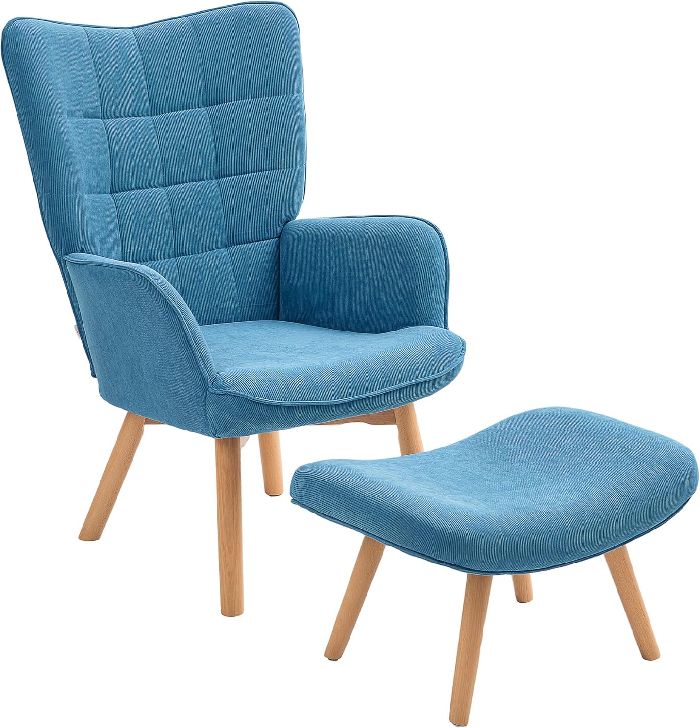 HOMCOM Ohrensessel mit Hocker Sessel Loungesessel mit Cord-Optik, Modern Relaxsessel, Armlehnensessel Lesesessel für Wohnzimmer, Schlafzimmer, Blau