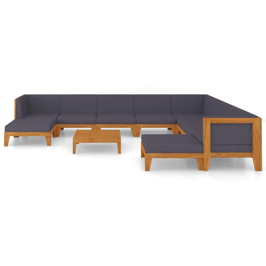 Salon de jardin meuble d'extérieur ensemble de mobilier 11 pièces avec coussins bois d'acacia solide