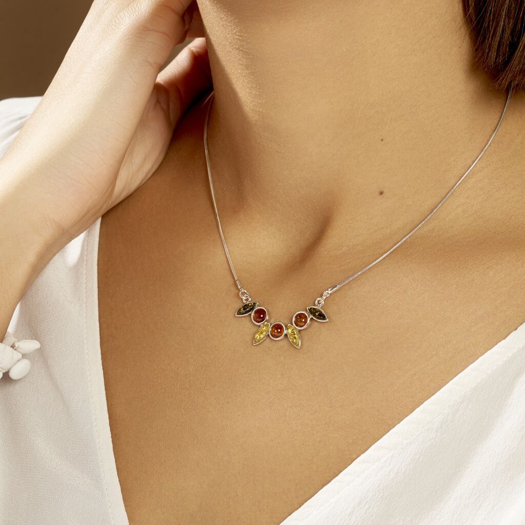 Collier Argent Blanc Sylvaincine Ambre