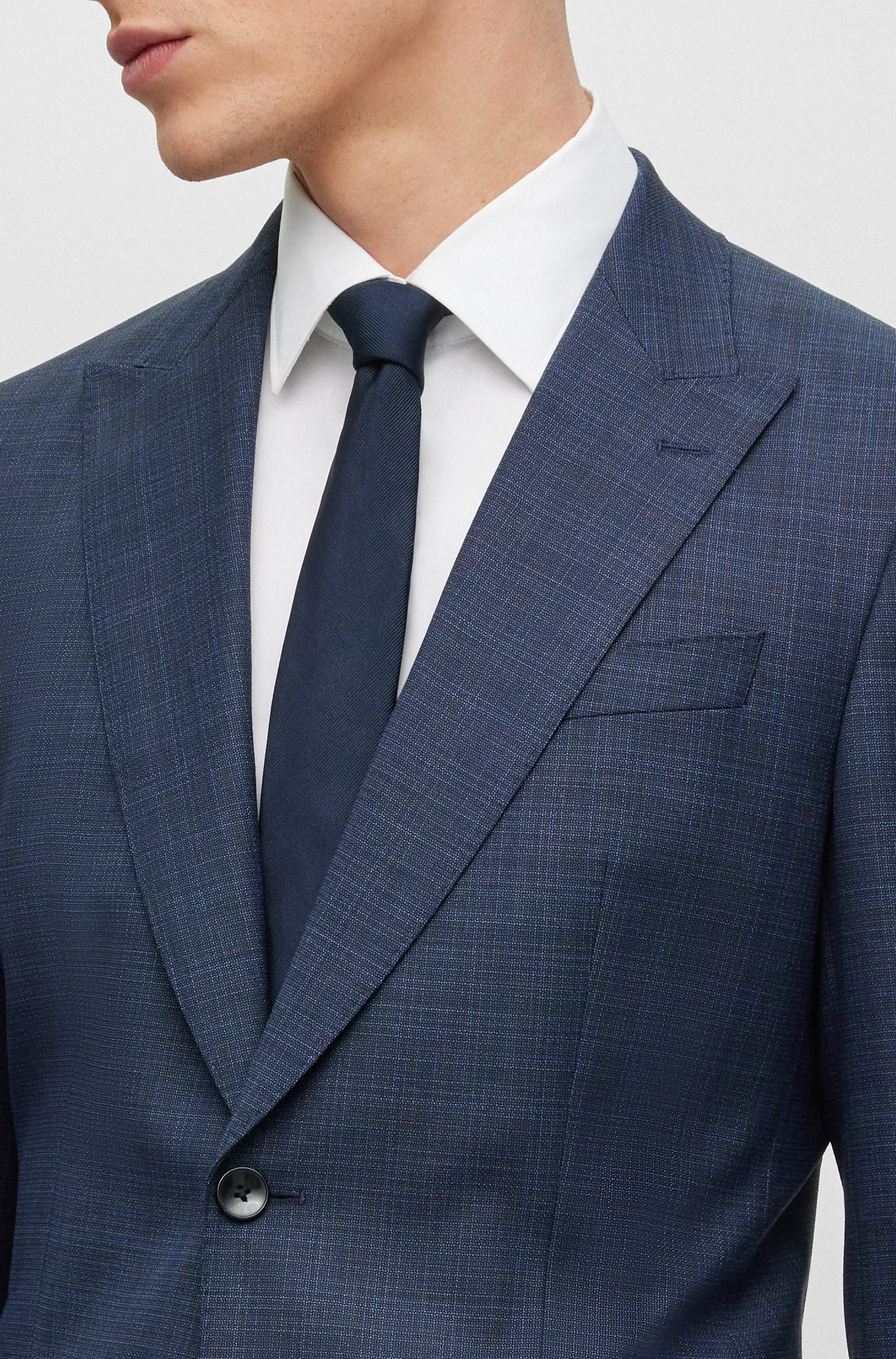 Terno BOSS preto slim fit em lã elástica estampada