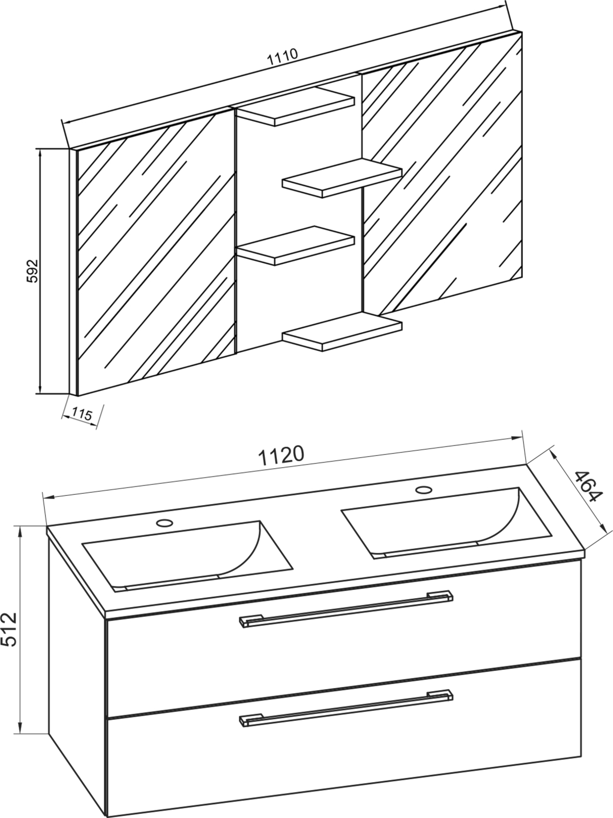 4-teiliges Badmöbel-Set BUDASI - weiß - Spiegel - 145 cm breit