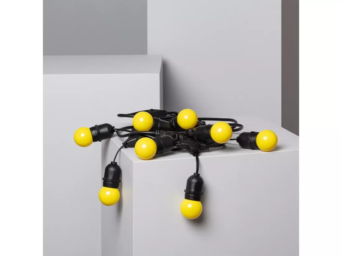 Kit Guirlande Waterproof 5.5m Noire + 8 Ampoules LED E27 G45 3W de Couleurs Jaune