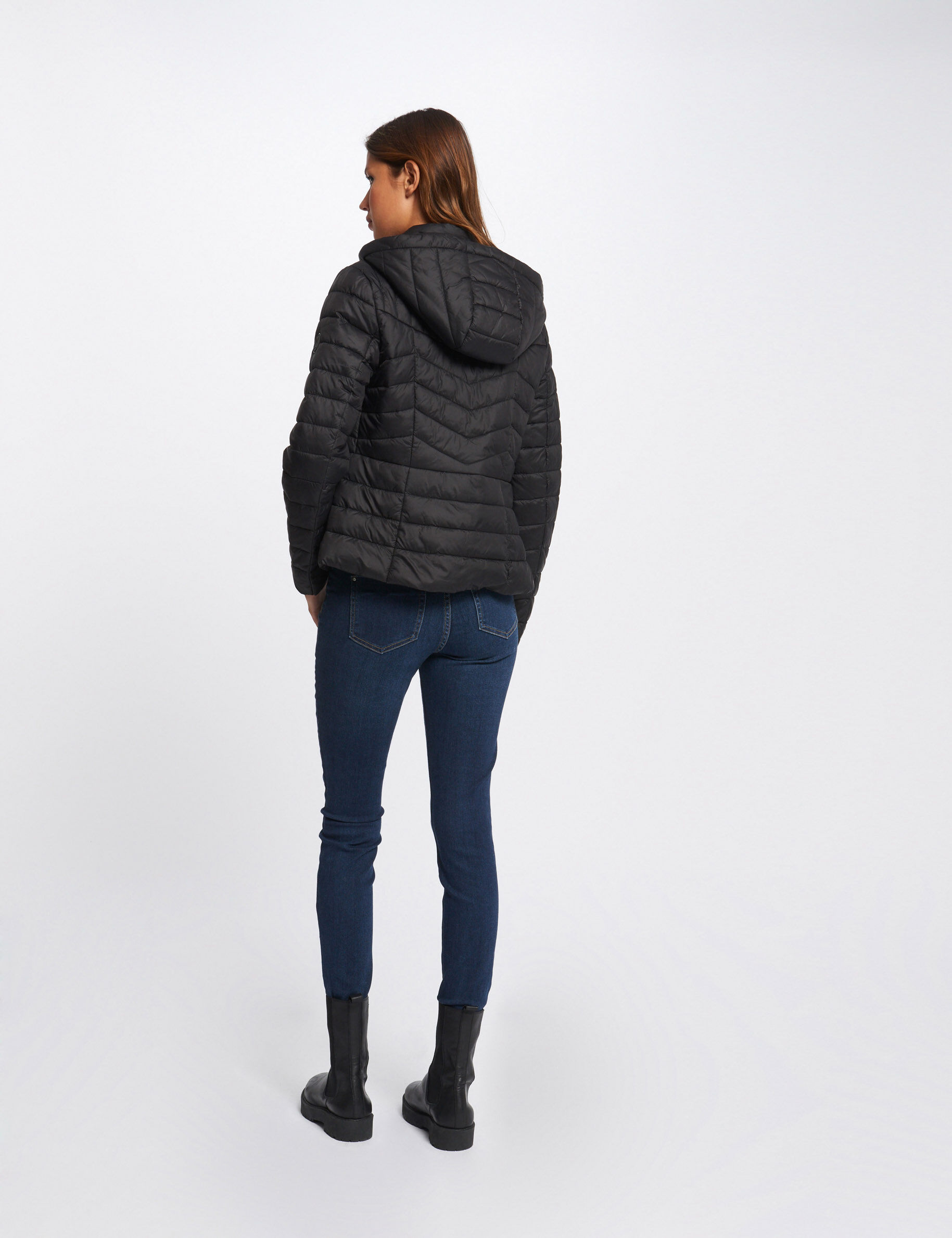 Doudoune ajustée à capuche noir femme - noir