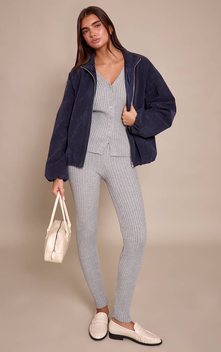 Gris Legging Côtelé En Maille